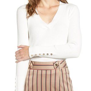 Tommy Hilfiger Ribbed Knit V-Neck Sweater Ivory